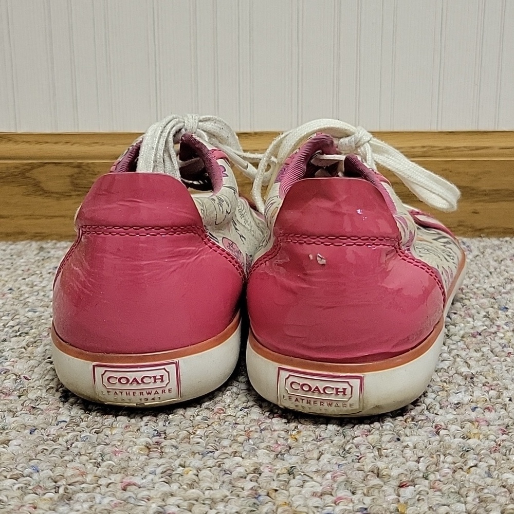 Coach Poppy Barrett Pink and Cream Women's Sneakers, Leather Trim. Sz 7 - Picture 3 of 9